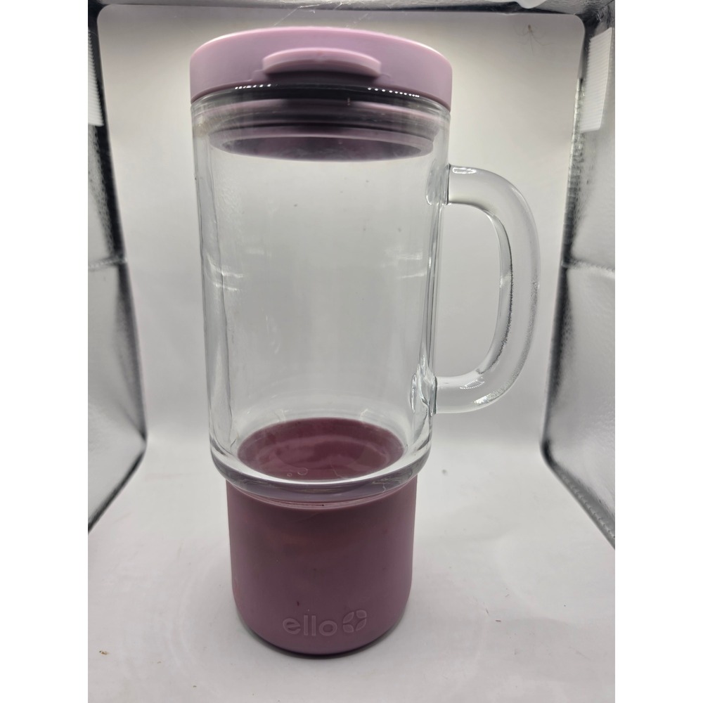 Ello Glass Travel Mug with Silicone Sleeve and Handle Purple 16oz